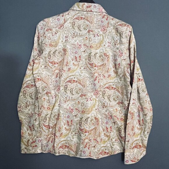Chaps Tan Paisley Button Down Blouse Large - Picture 4 of 6